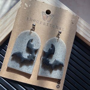 Gray and black bat polymer clay earrings